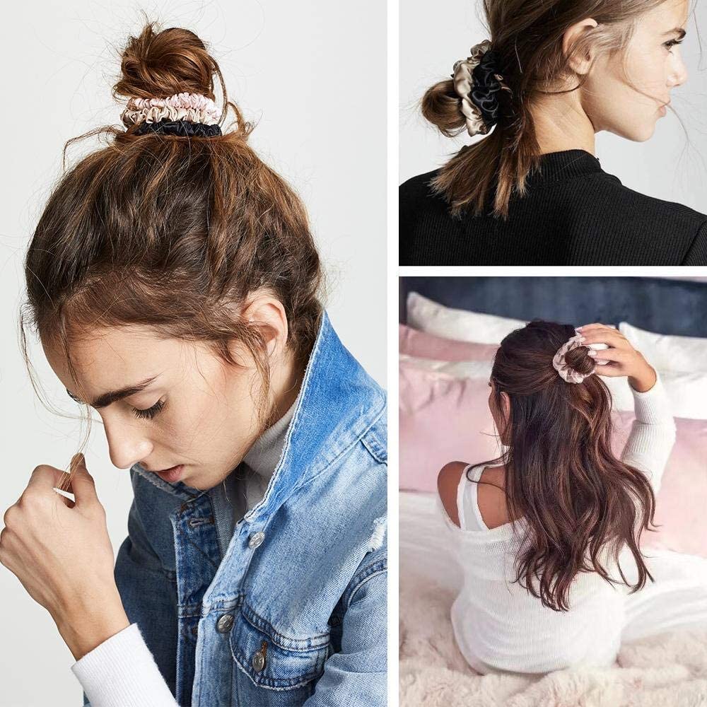 SANNIDHI 10 Pcs Silk Satin Scrunchy Scrunchies for Girls Ladies Women,12 color Elastic Hair Band for Ponytails, Twists, Long hair, Medium Length Hair -Gifts
