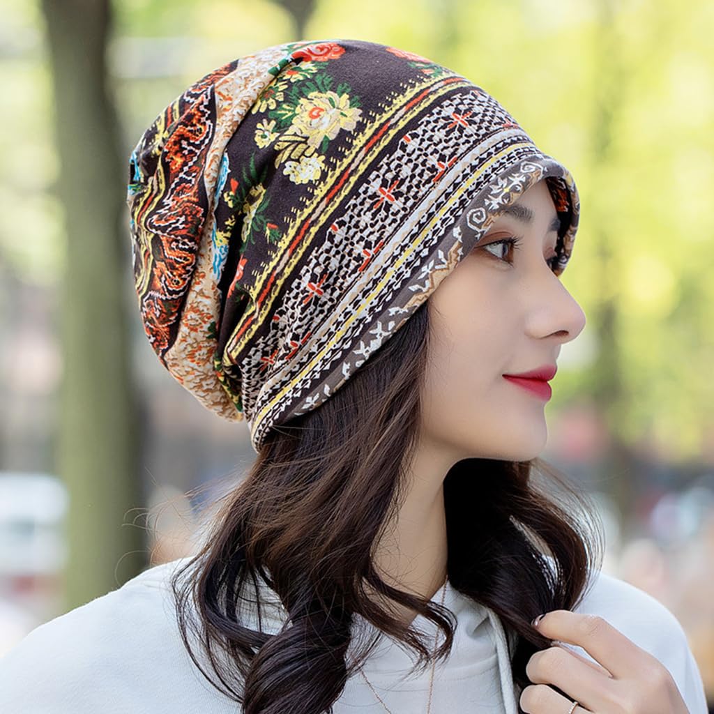 PALAY Slouchy Chemo Cap Beanie Cap for Women, Boho Print Bandanas Skull Cap, Fashion Soft Stretch Chemo Scarf, Casual Saggy Head Scarves for Women - All Seasons Use