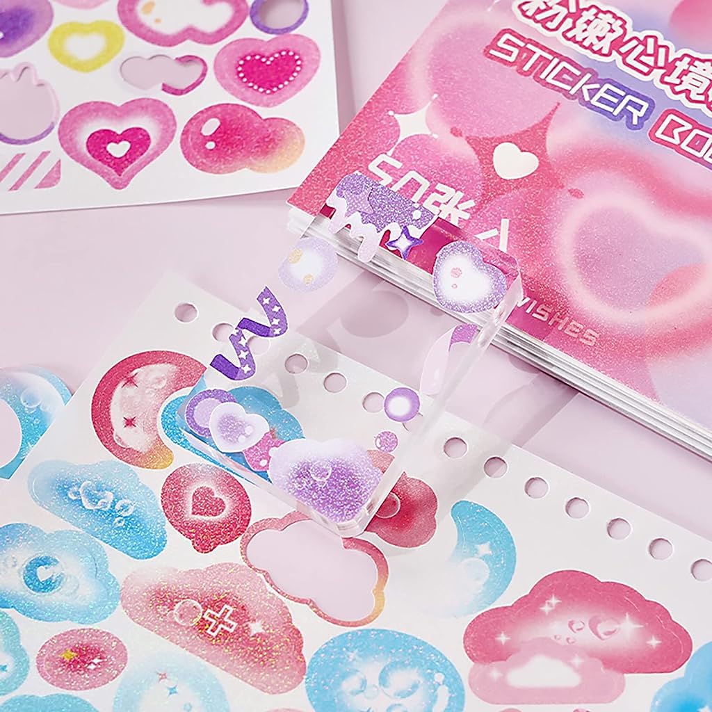 HASTHIP 2300PCS Scrapbook Stickers, 50 Sheets Glittering Sticker, Cute Butterfly Stars Heart Stickers, Decorating Stickers No Repetition Stickers for Kids Girls Boys Craft Scrapbooking Decorate