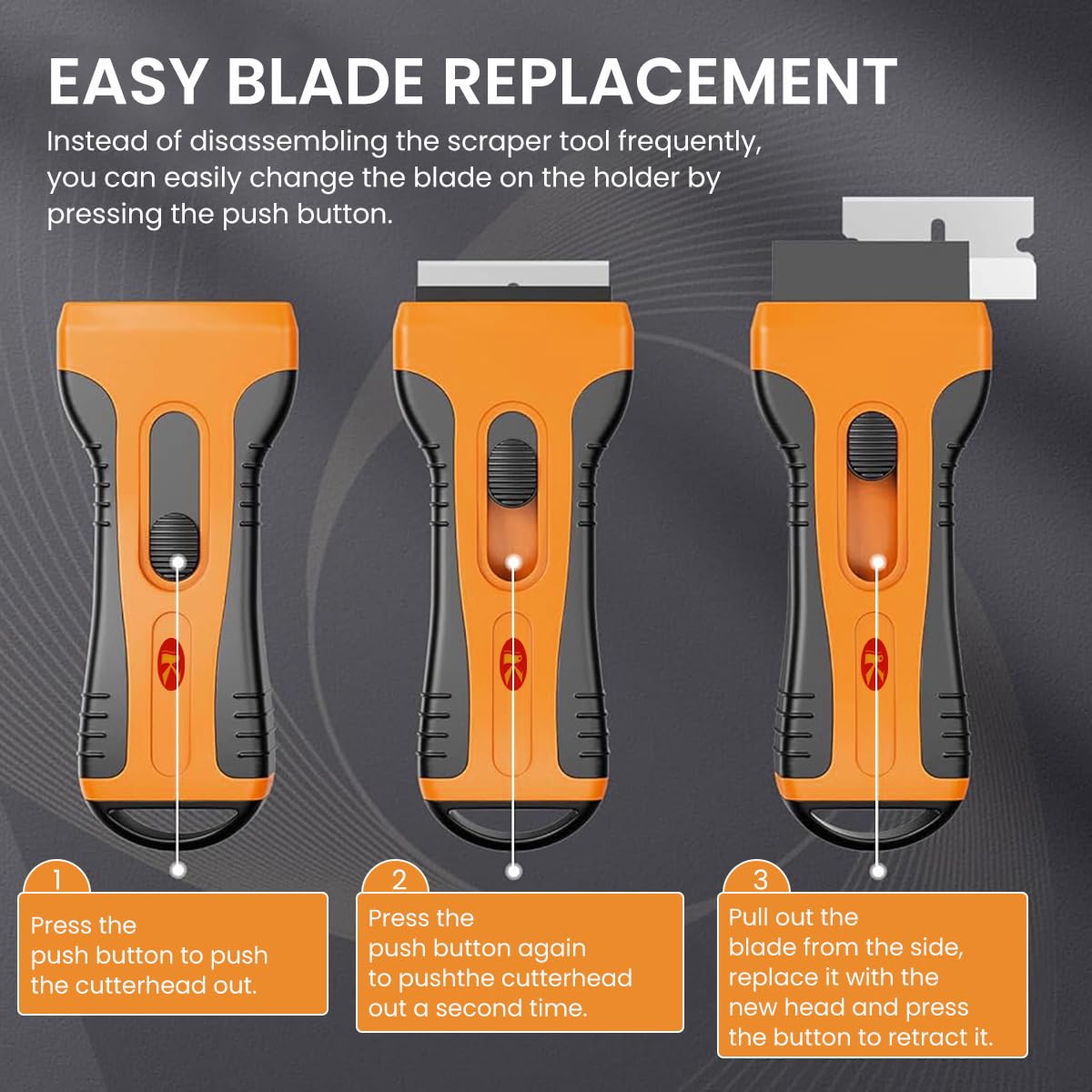 Serplex Razor Scraper Glue Remove Tool Razor Scraper with 5 Razor Blades Intergrated Blade Storage Design Safe Retractable Glue Removal Scraper for Removing Stickers, Labels on Wall, Glass, Tiles