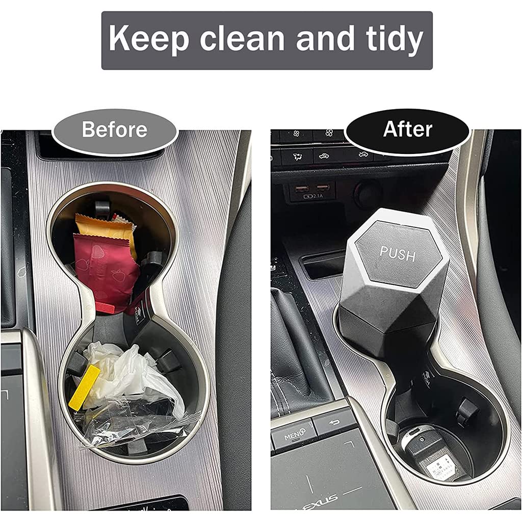 ZIBUYU 550ml Car Trash Can with Lid, Car Ash Bin ABS Car Trash Bin for, Easy to Clean, Portable Trach Can for Car, Home, Office, Travel, Sliver