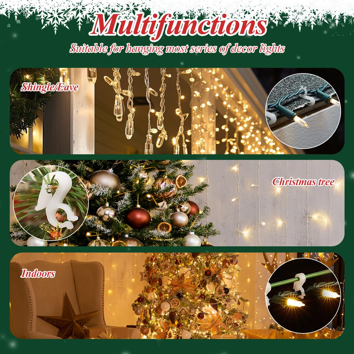 HASTHIP 100Pcs Plastic Light Clips Christmas String Light Clamps Hanging Hooks Reuseable Plastic Decorative Light Clip Hooks for Banners, Rope, Halloween Light Christmas String Light Accessories