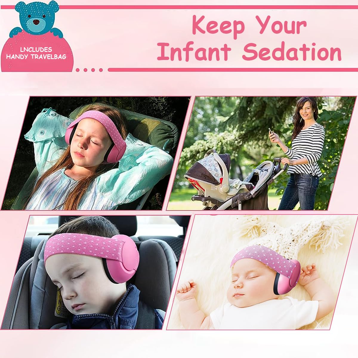 SNOWIE SOFT Noise Cancellation Ear Muffs for Baby Use Noise-cancelling Ear Muffs for Baby Toddler Ear Muffs for Noise Reduction Baby Ear Muffs for 0-3 Years Old On Flight Sleep Travel (Pink)