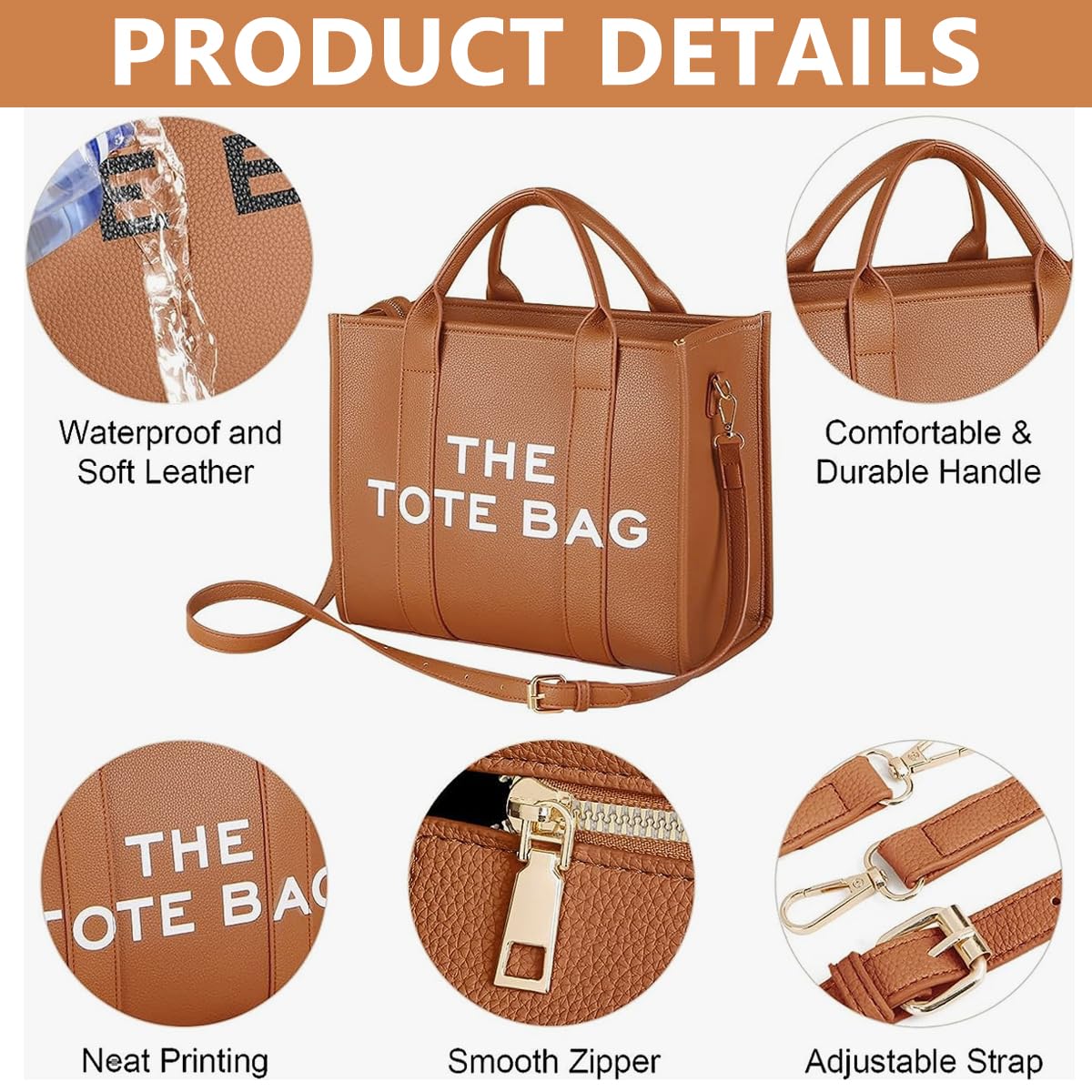 PALAY PU Tote Bag for Women Cross Body Tote with Detachable Shoulder Belt, Fashion Handhold Tote Bag for Women