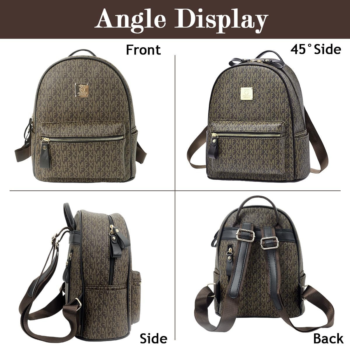 PALAY Fashion PU Backpack for Women Vintage Brown Printed Small Backpack with Handle Casual Day Bag Travel Backpack Lightweight Travel Backpack Gift for Women
