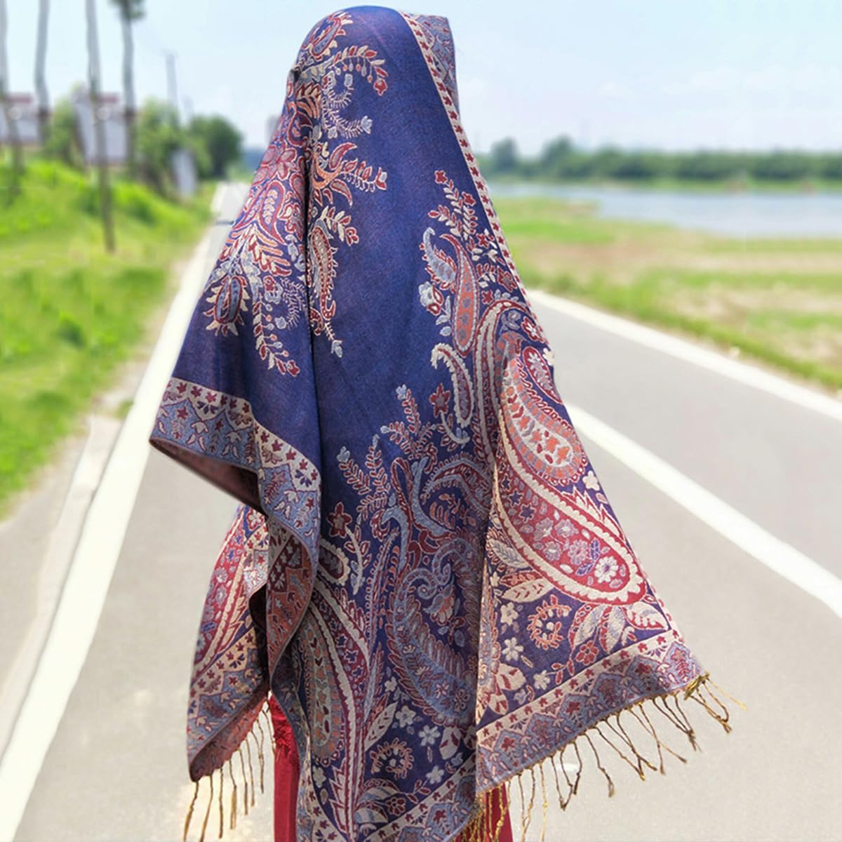 PALAY Women Shawl Long Scarf Shawl Fashion Color Jacquard Tassels Wraps Shawls Dacron Long Scarf Shawl Women Beach Wraps Beach Cover Ups, 70x200cm