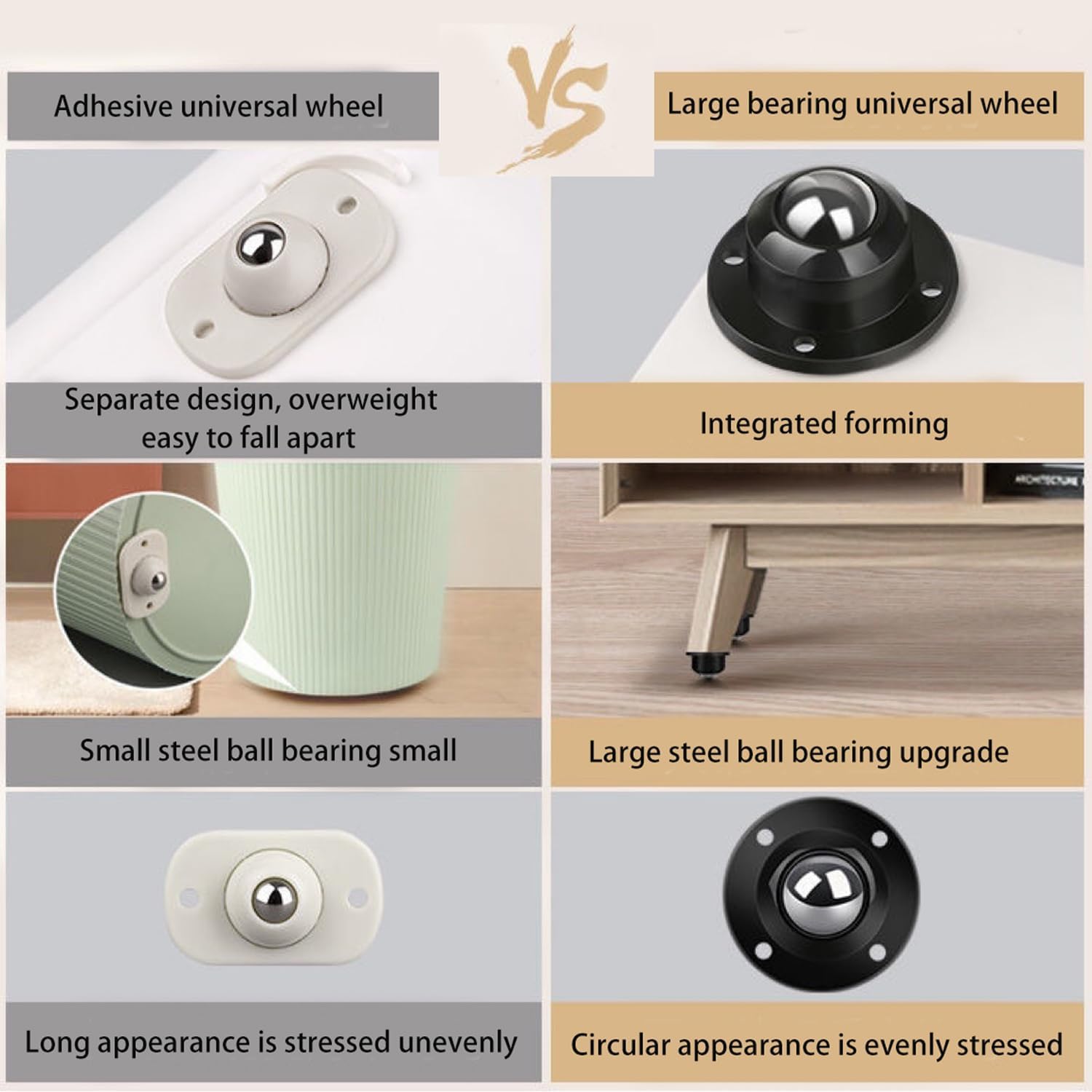 HASTHIP 8Pcs Caster Wheel Self Adhesive Caster Wheel 360° Swivel Wheels for Furniture, Small Appliance, DIY Modification Moving Table Heavy Duty Caster Wheels 400Kg Loading Capacity