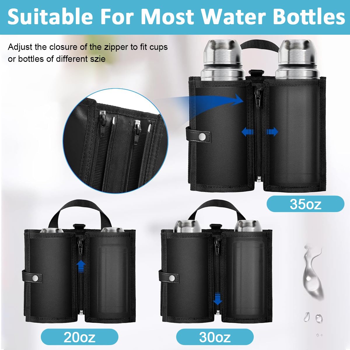 HASTHIP Travel Cup Holder for Luggage Dual Cup Oxford Cloth Coffee Cup Holder with Handle & Carabiner 2 in 1 Travel Cup Carrier Accessories Organizer Pouch for Coffee Cup, Water Bottle, Powerbank