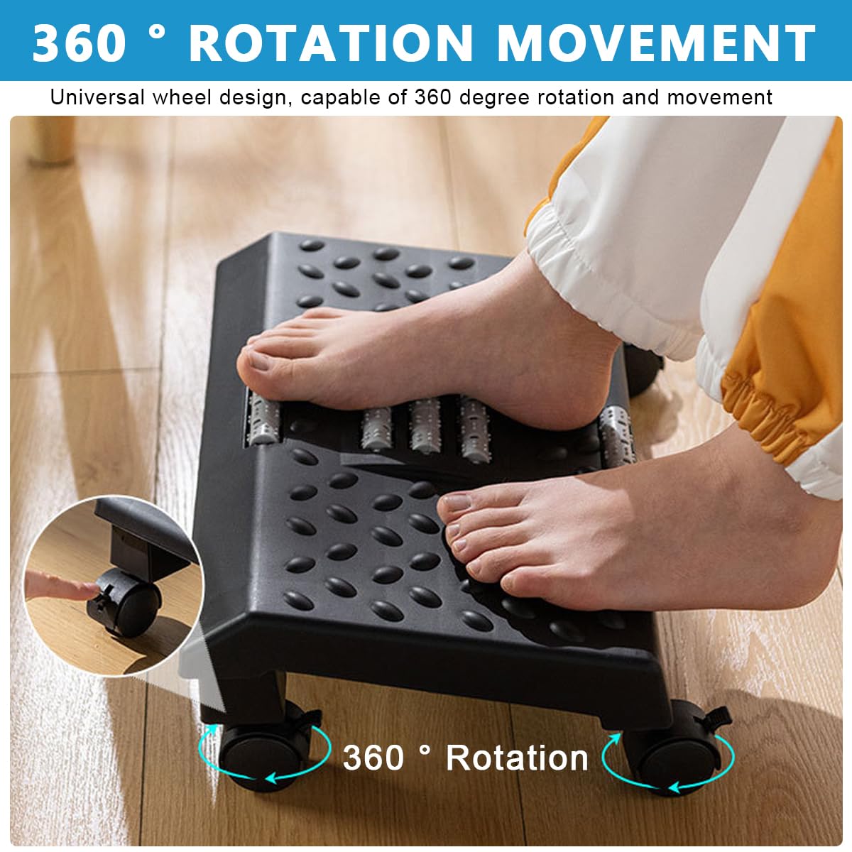 HASTHIP Office Foot Rest for Under Desk at Work, Foot Rest Under Desk with Massage Texture and Roller, Relieve Stiffness, Numbness, Promote Leg Circulation, Relieve Leg Pressure, Black