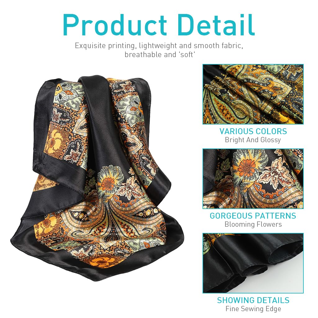 PALAY 3Pcs Silk Scarf Satin Head Scarf for Women Summer Wear Square 35 In Neck Scarf Fashion Print Hair Scarf for Women Comfy Silk-Feel Beach Headwraps Pillow Cover Gift for Women