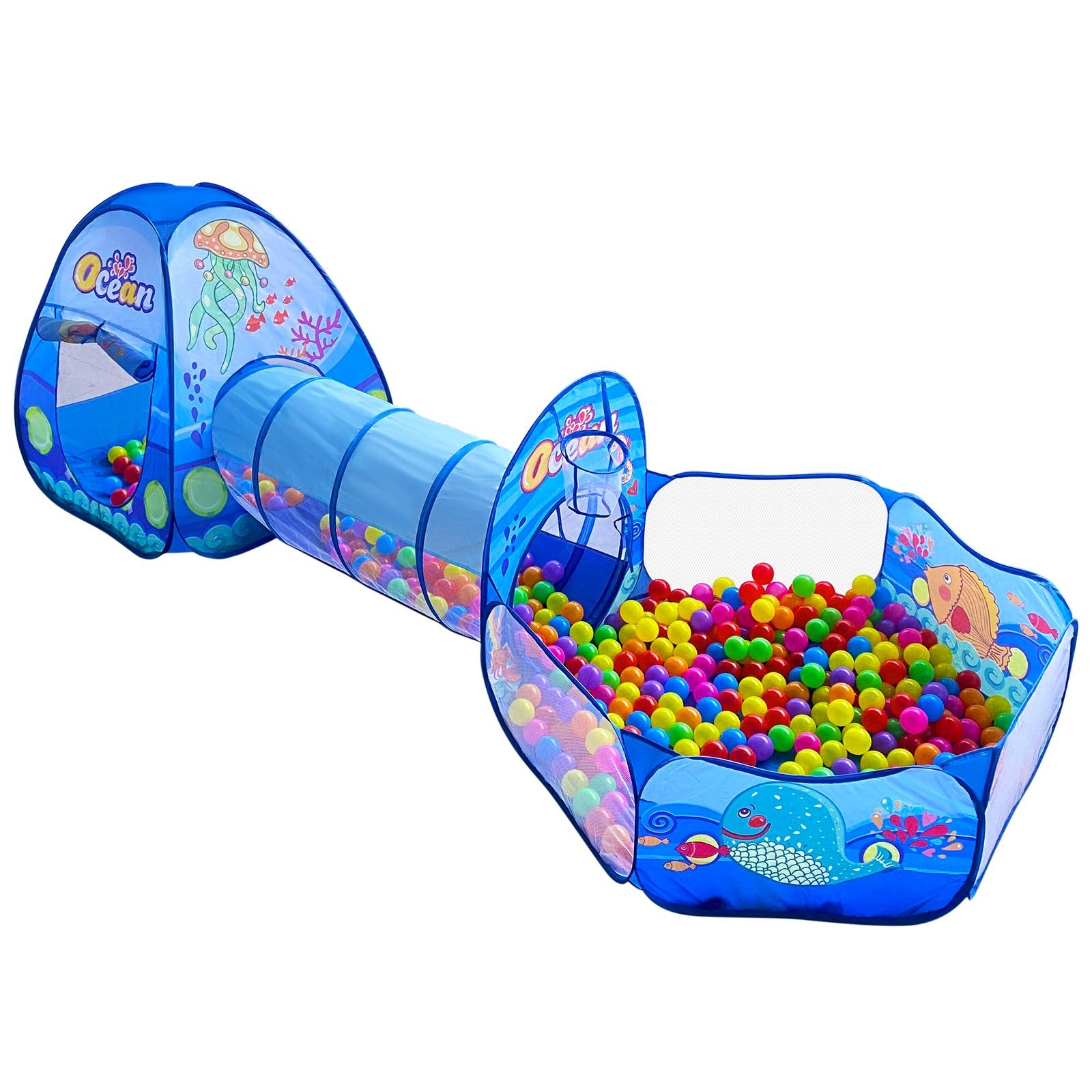 ELEPHANTBOAT 3 in 1 Ball Pool for Kids,Ocean Theme Kids Play Tent House with Tunnel,Play House Indoor and Outdoor Toys,Gifts for Kids,Boys and Girls,Note Balls Not Included