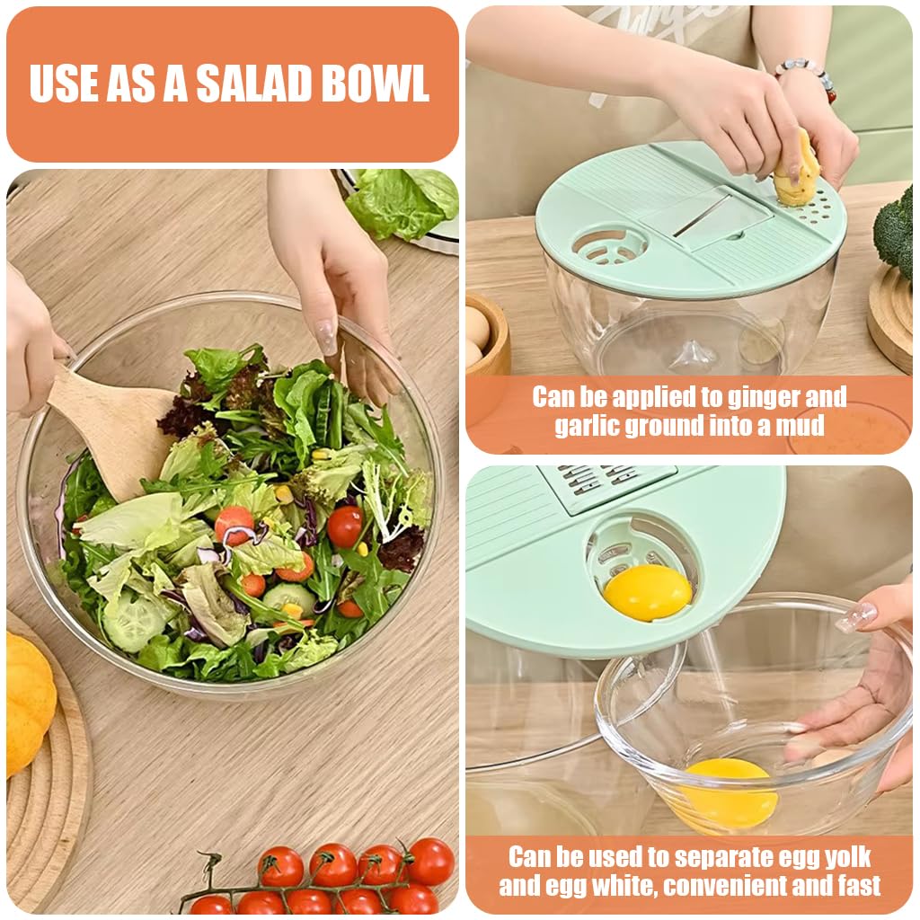HASTHIP 4L Salad Dryer Bowl Multifunctional Salad Processer Bowl with 6 In 1 Food Processer Blades Large Capacity Salad Dryer Bowl