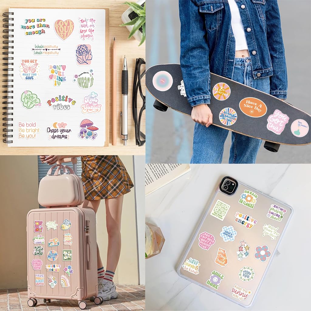 HASTHIP 100Pcs Motivational Stickers - Pink Inspirational Stickers, Aesthetic Encouragement Stickers for Students Teachers, Vinyl Waterproof Stickers for Water Bottle, Laptop, Scrapbook, Journal