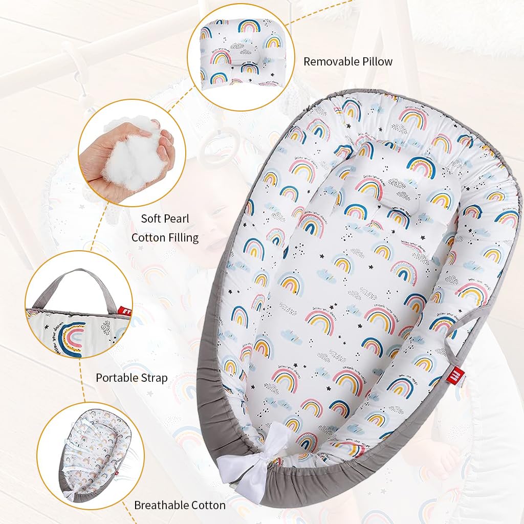SNOWIE SOFT Baby Bed Baby Floor Bed with Pillow Soft Breathable Cotton Baby Sleeping Bed Detachable Cover Portable New Born Baby Bed Baby Nest for 0-2 Years