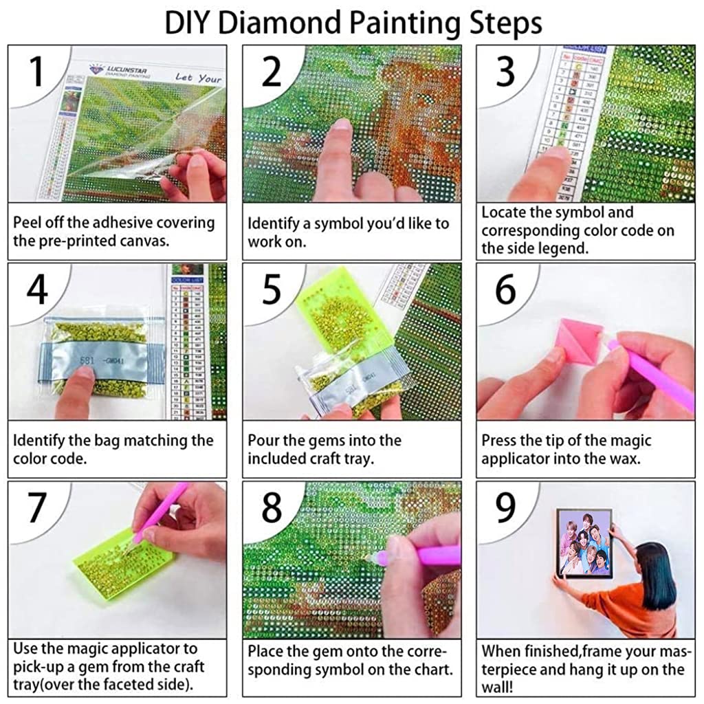 HASTHIP BTS 5D Portrait Diamond Painting Kits with Diamond for Adults, Home Wall Decoration 11.8''x15.7'', Gift for BTS Fans, Others