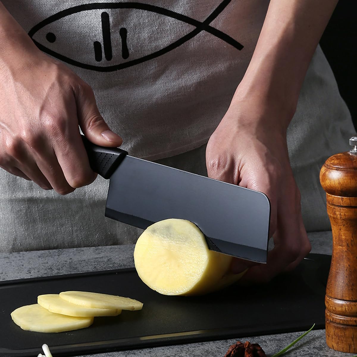 Supvox 3 Pieces Kitchen Knife Set with Sheaths, Professional Stainless Steel Chef Knife Set, Ultra Sharp Knives for Kitchen with Ergonomic Handle (Black)