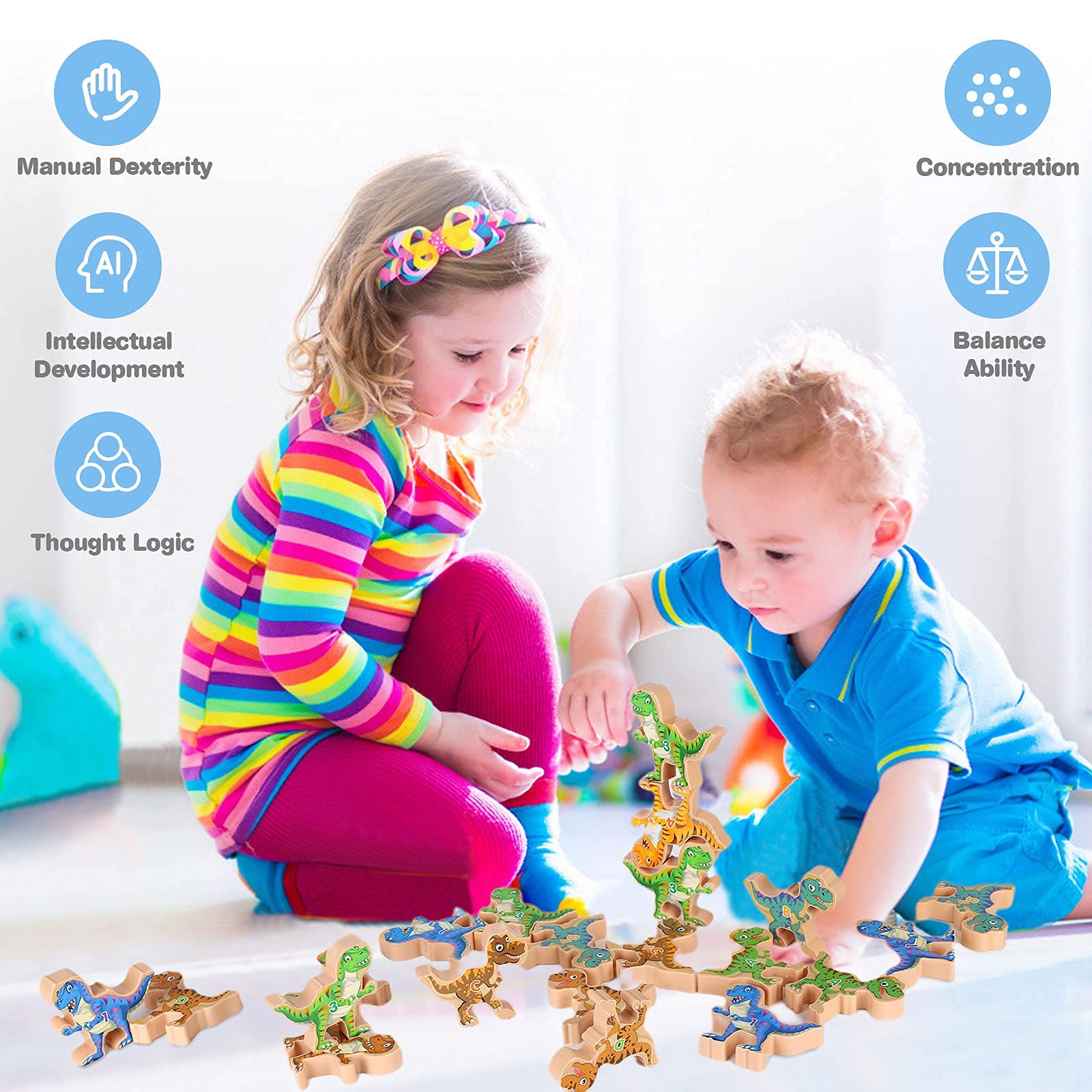 PATPAT 10 PCS Animal Wooden Blocks Stacking Toys for Kids, Animal Balance Game Wooden Puzzle for Toddler, Fine Motor Skill Educational Toys for 2 3 4 5 Year Old Girls Boys