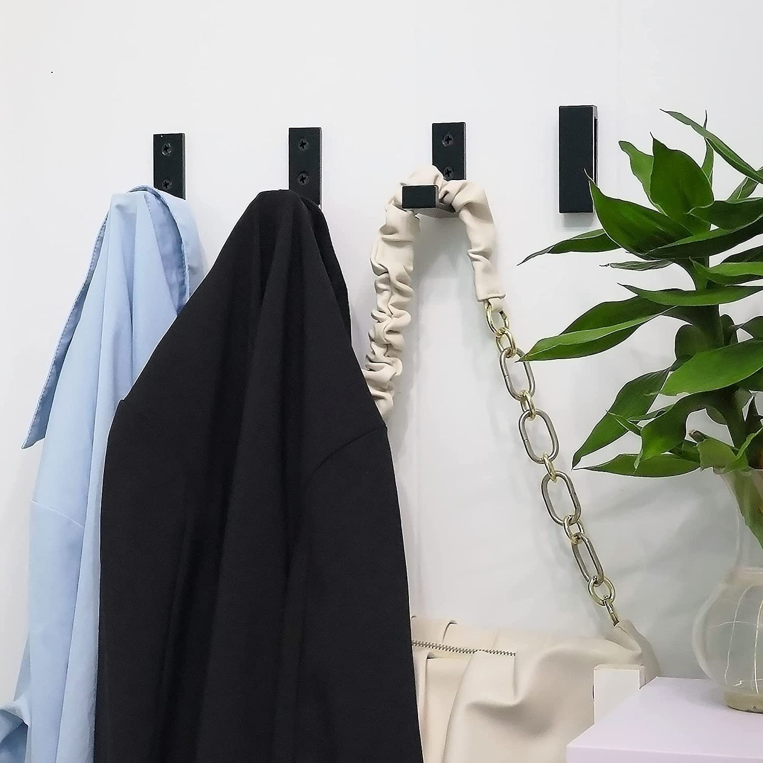 HASTHIP 2Pcs Folding Coat Hooks, Matte Black Wall Hooks for Hanging Coats Bathroom Towel Hooks Hardware, Heavy Duty Alloy Wall Hooks for Clothes, Bag, Hat, Towel, Bag, Backpack (Black)