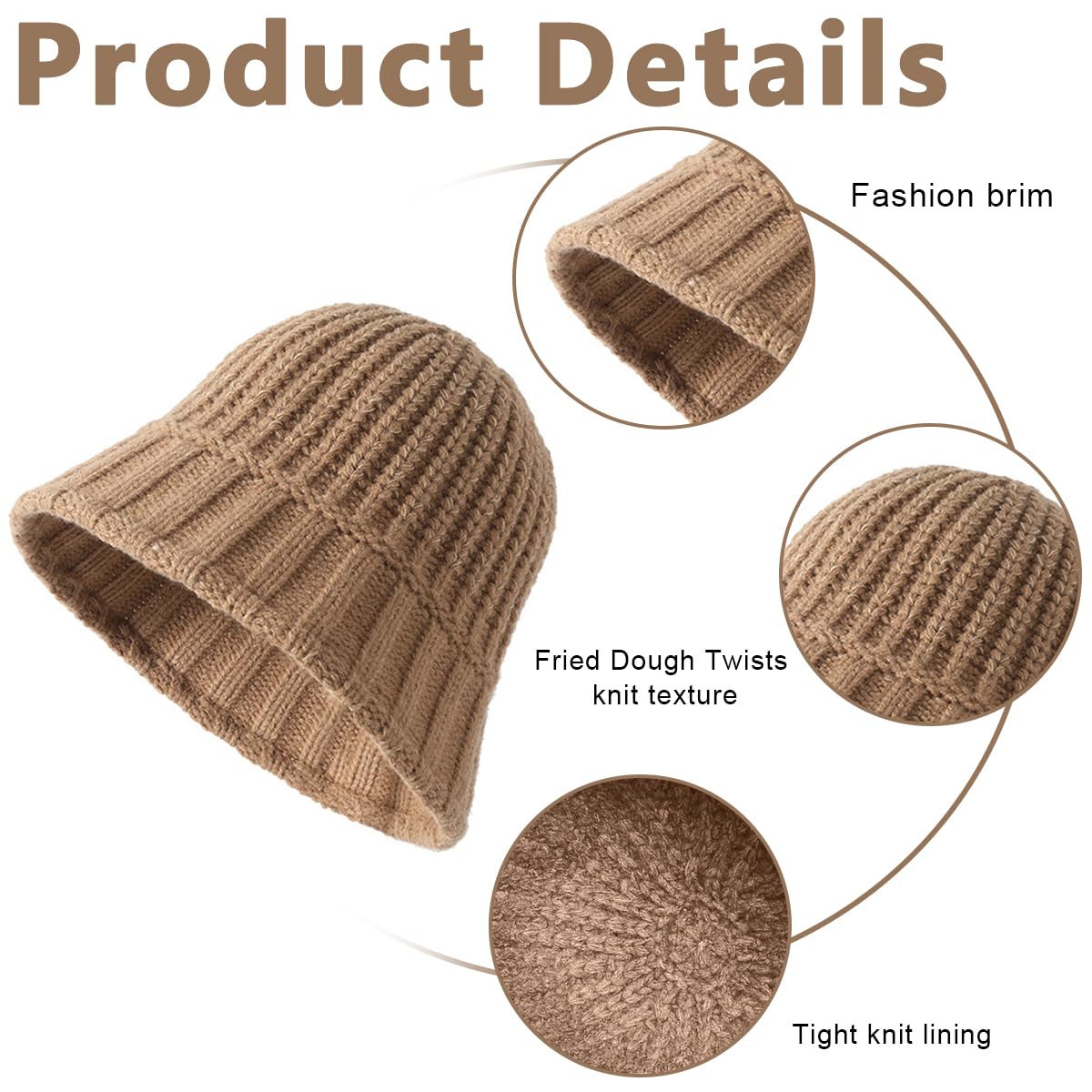 PALAY Winter Cap for Women Fashion Bucket Hat for Women Knitted Hat Winter Warm Hat Beanie Cap Crochet Winter Cap Bronze