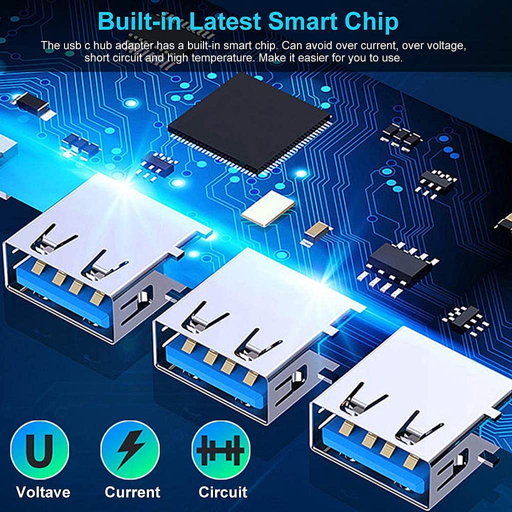 Verilux USB Hub 3.0 for PC 4 in 1 with DC 5V2A and 4 USB High Speed 3.0 Multi USB Port for Laptop 5Gbs Transfer Speed USB Extender Multiple USB Connector for Dell, Samsung Galaxy, Surface Pro