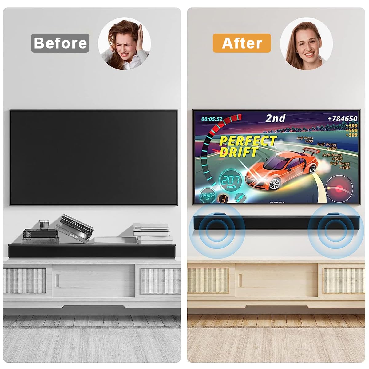 HASTHIP Sound Bar Mounts Wall Brackets Anti-Drop Wall Shelf Holder, Universal Soundbar Speaker Mounting Bracket Under TV for Samsung, Bose, Vizio, LG, Sony, JBL, Polk, Roku