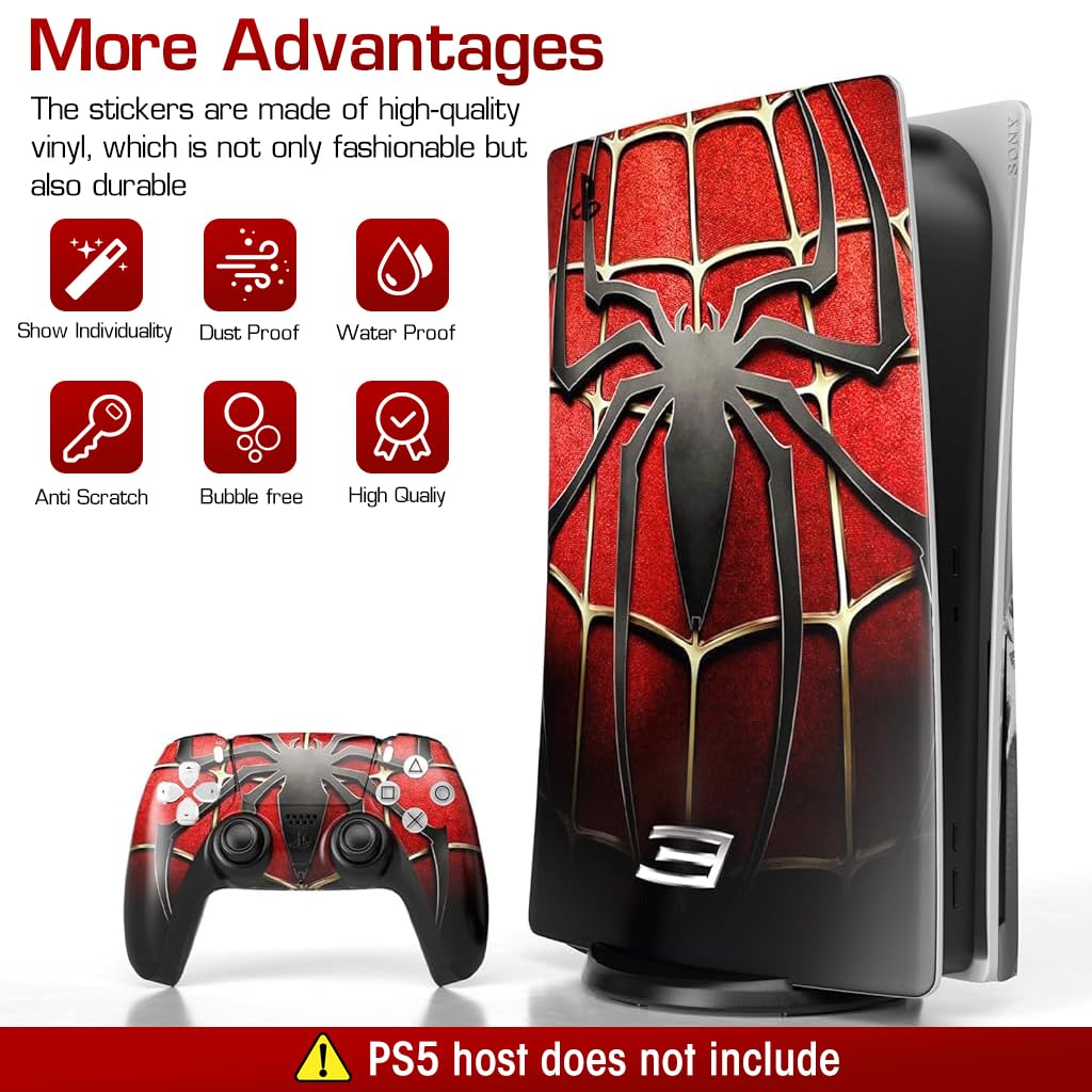 ZORBES Skin Cover Sticker for PS5 Disc Edition Game Console and Controller Spiderman Themed Skin Cover Vinyl Sticker Creative Anti-Scratch Sticker for PS5 Disc Edition Game Console and Controller