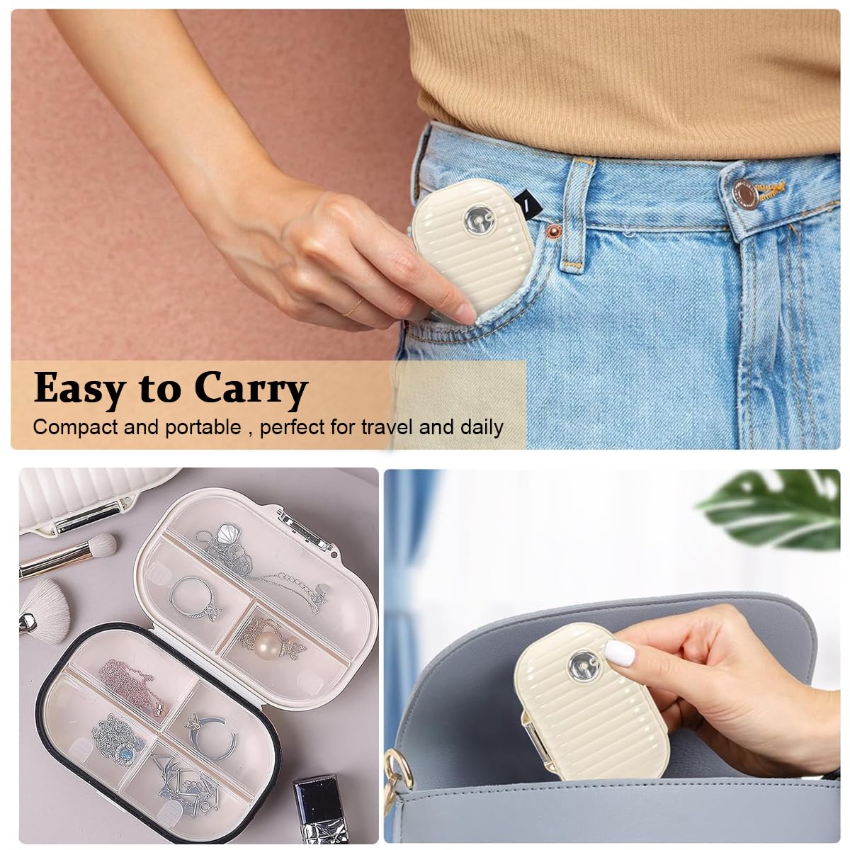 HANNEA 2 Pack Travel Pill Organizer, 7 Compartments Moisture Proof Pill Holder Daily Medicine Organizer Box Small Pill Case for Vitamin Supplement Pocket Pharmacy Pill Box (S+L)