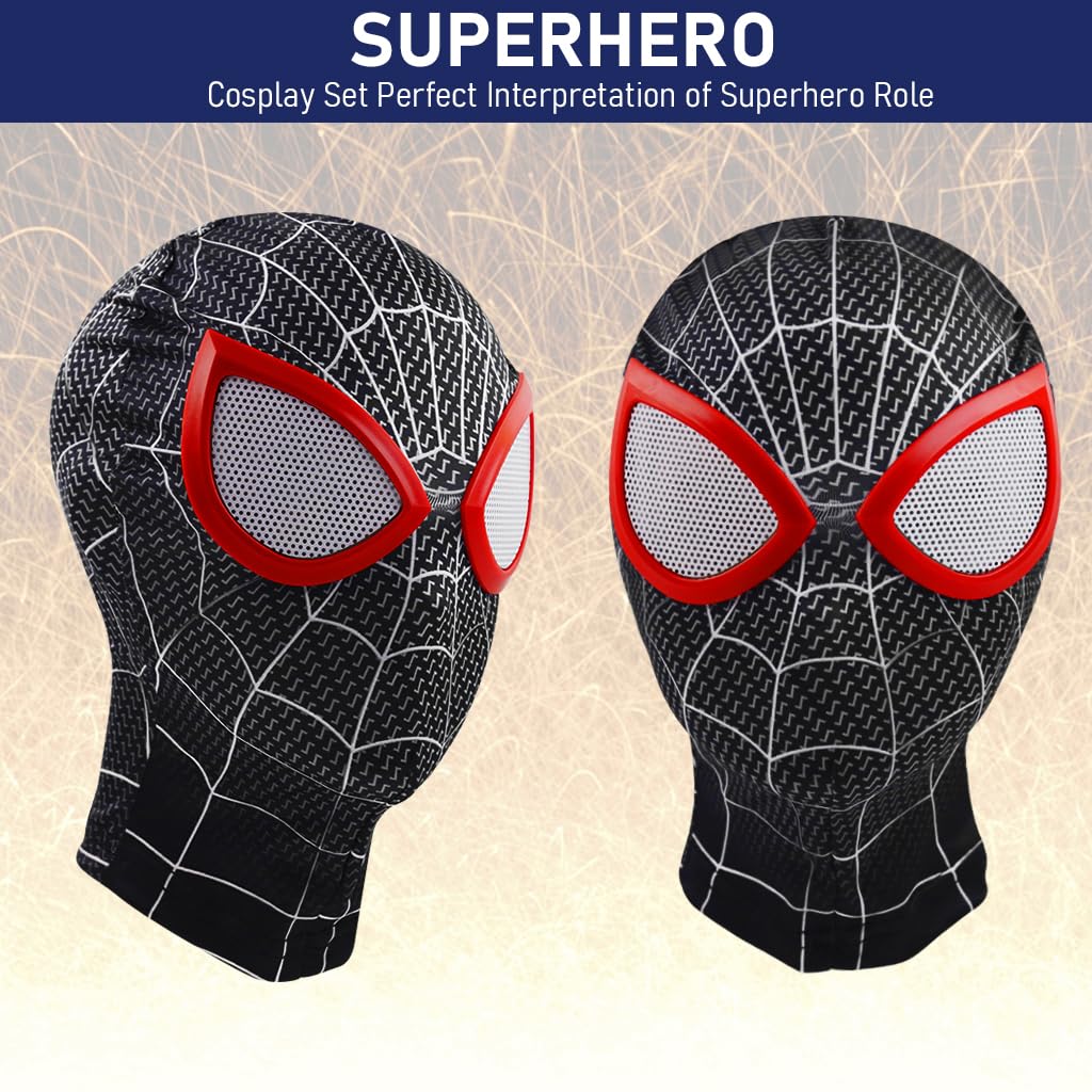 FANCYKU 3D Spider-Man Mask, Spiderman Masks Spider Man Cosplay Costumes Superhero Lenses, Superhero Costume Mask for Adult Kids, Role Play Superhero Masks for Halloween Masquerade Cosplay (Black)