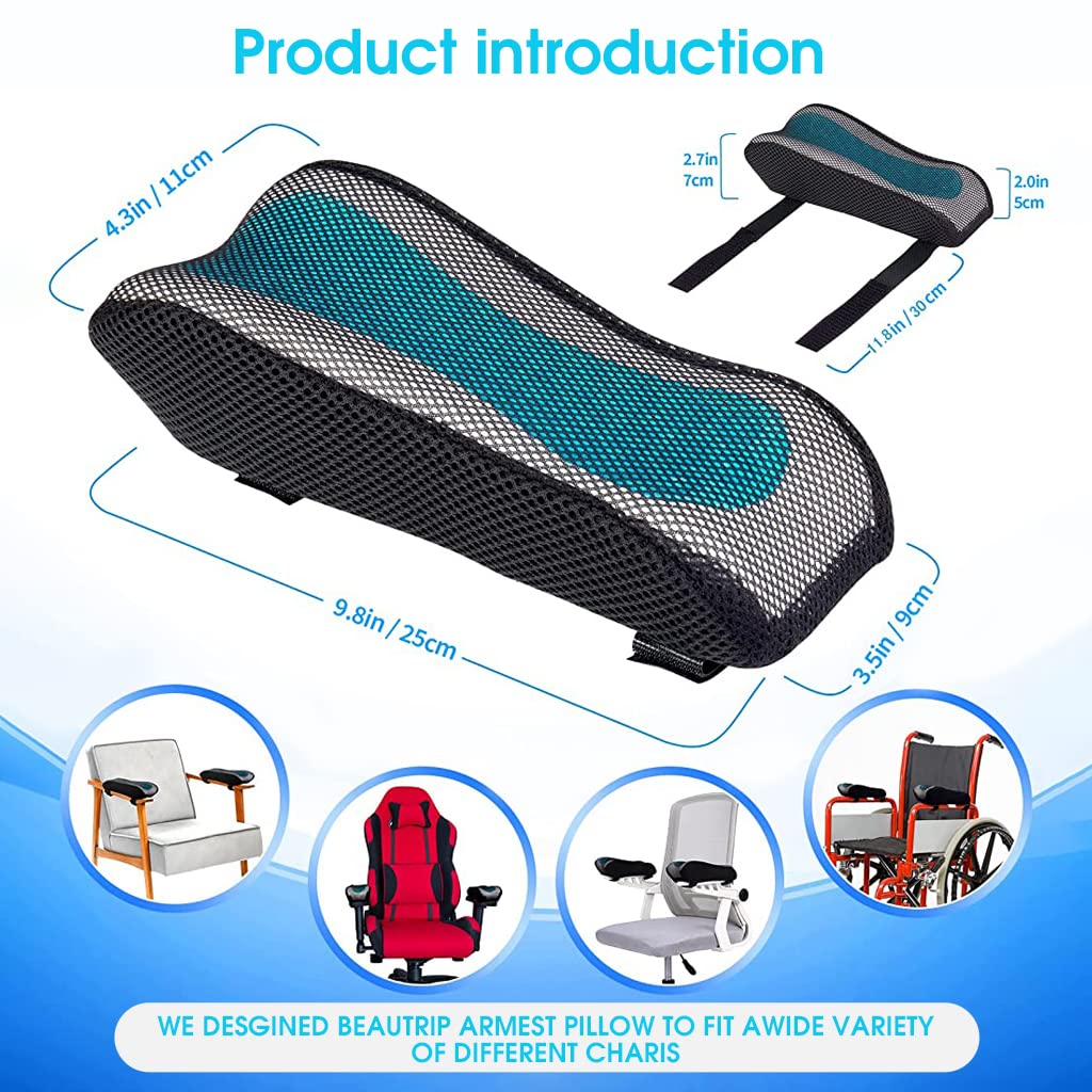 HANNEA 2Pcs Chair Armrest Pads For Office Chair Gaming Chair Armrest Cover Cooling Gel Ergonomic Elbow Pillow Memory Foam Arm Rest Pads Pressure Relief Thick Arm Support Cushion, Black