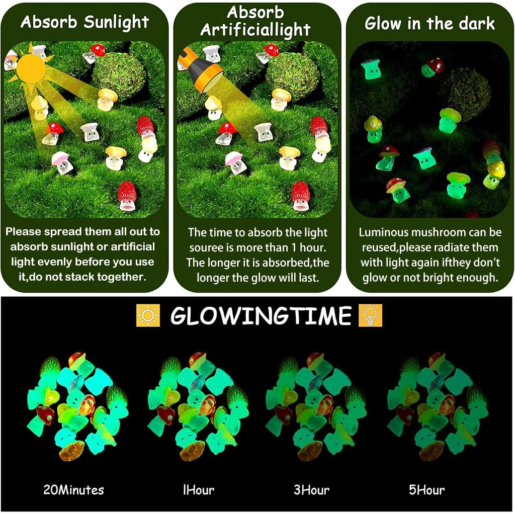 HASTHIP 6Pcs Mini Luminous Mushrooms Plant Miniature Moss Landscape Decorations Resin Miniature Decor for Moss Landscape, Garden Ornament, Flower Pots, Dollhouse Garden Decorations, 1.2x1.6cm