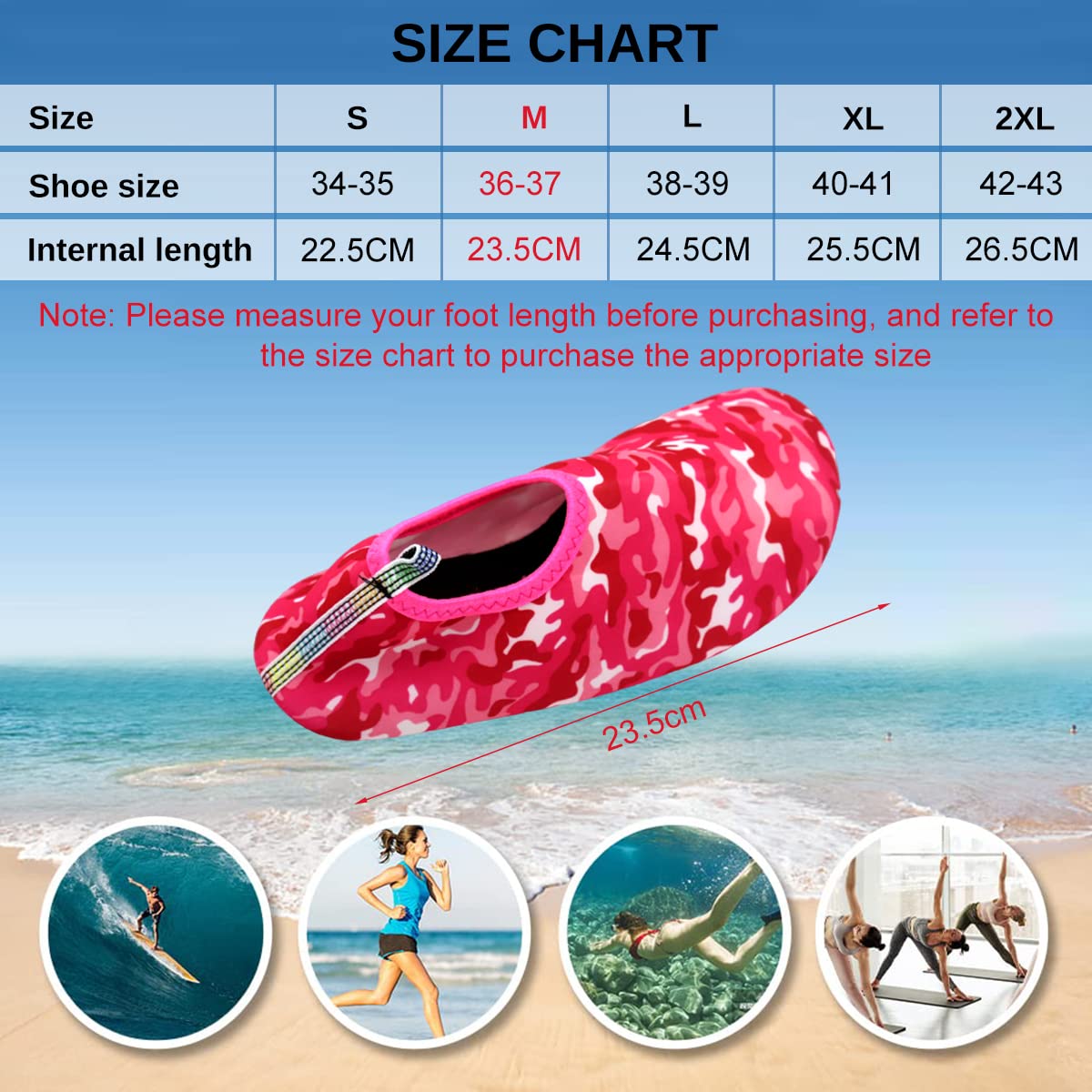 PALAY Water Shoes for Men Women, Quick Dry Barefoot Aqua Yoga Socks, Outdoor Thicken Anti-Slip TPR Rubber Sole Breathable Aqua Socks for Surfing Yoga Indoor Fitness(UK3-3.5)