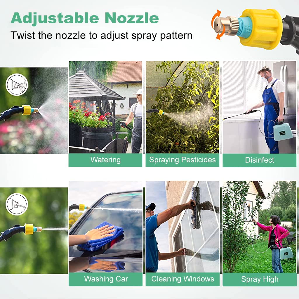 HASTHIP Electric Agriculture Sprayer with 5L Watering Can & 3m Pipe & 2 Nozzles, USB Rechargeable Sprayer Pump, Portable Sprayer with Telescopic Wand for Gardening for Greenhouse Planting Bush Flower