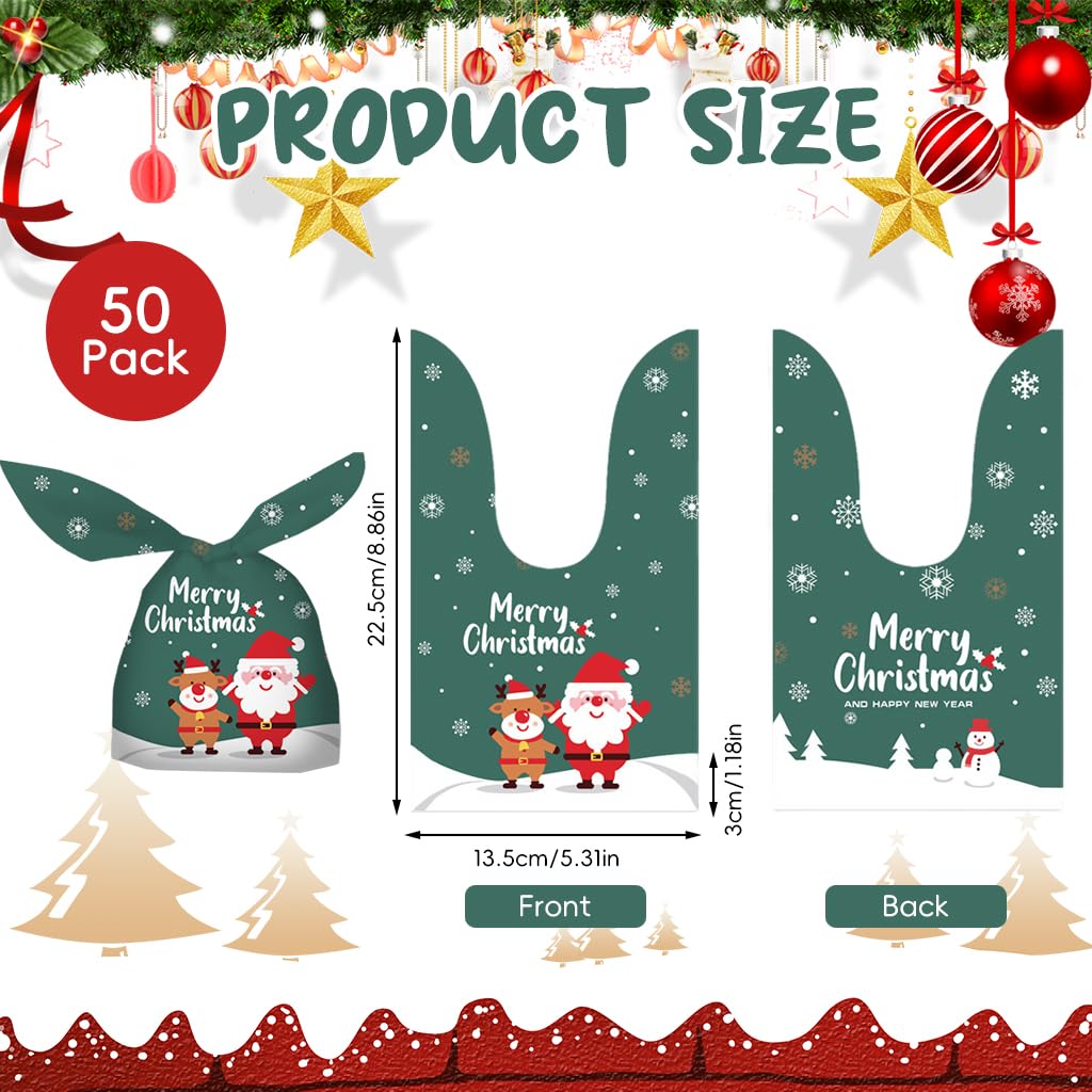 HASTHIP 50pcs Christmas Gift Bags Christmas Gift Packing Bags Christmas Candy Bags for Kids Treat Bags Party Favor Bags for Christmas Party, 13.8x23cm