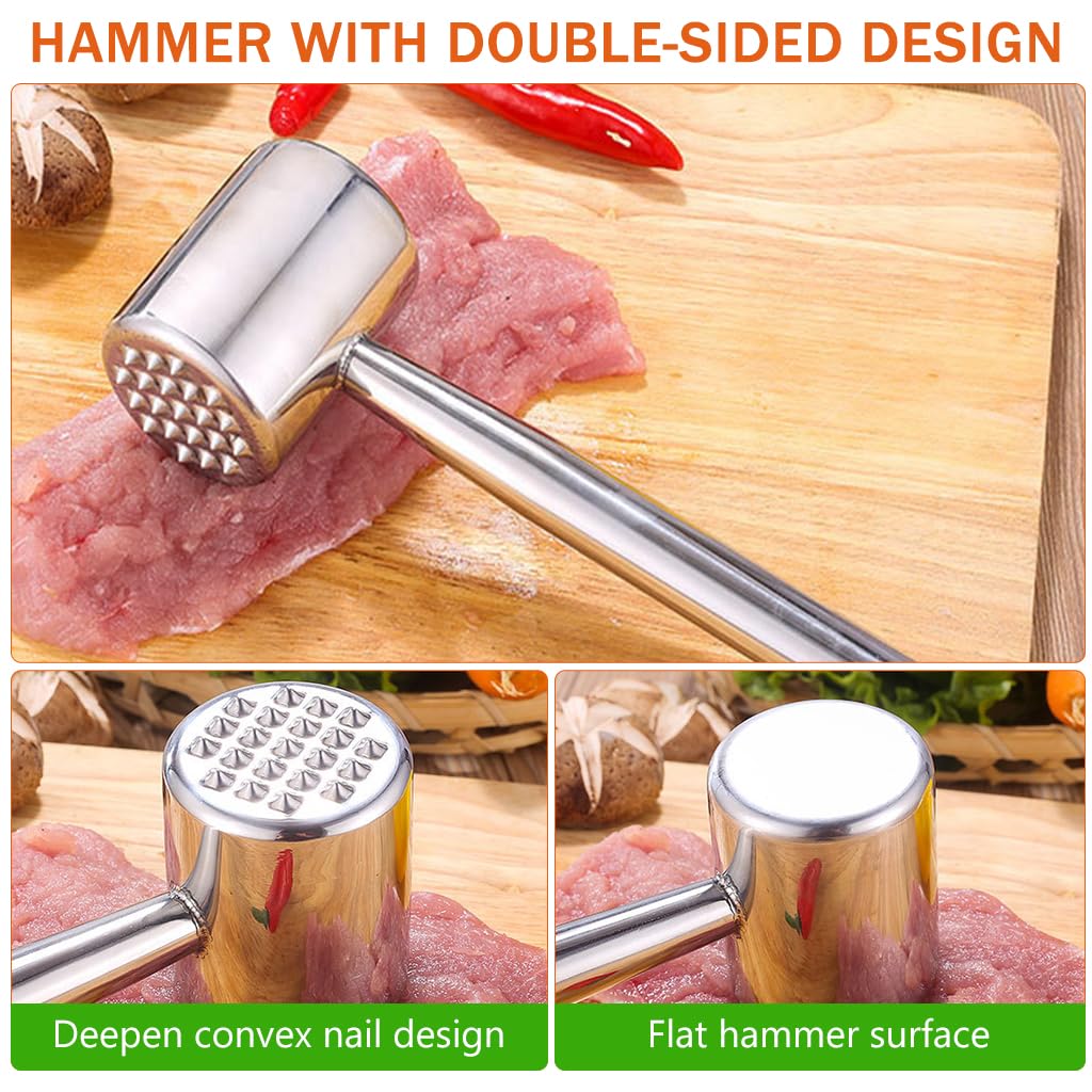 Supvox Kitchen Meat Tenderizer 10.4 Inches Meat Pounder Food Grade 304 Stainless Steel Meat Tenderizer Hammer Meat Pounder for Chicken Breast, Meat, Pork