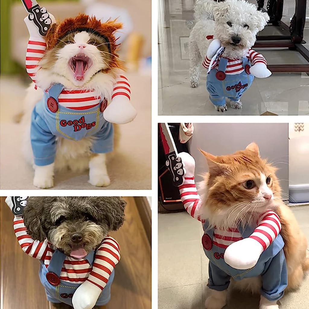 Qpets Dog Clothes Hairpiece Costume Set, Funny Dog Clothes Deadly Doll Cosplay Costume for Halloween Party Funny Costume Dog Clothes Party Costume for Small Medium Dogs (Medium Size)
