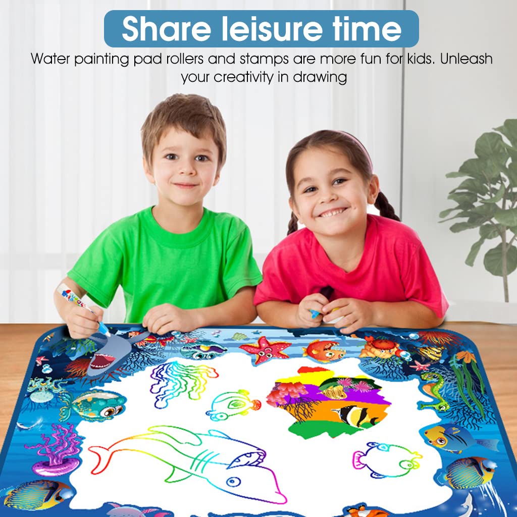 PATPAT Kids Activity Toys for 3+ Years Water Doodle Mat 100*75CM Large Water Drawing Mat, Drawing Painting Board Stencils with Water Doodle Pens , Educational Toys Toddlers Gift