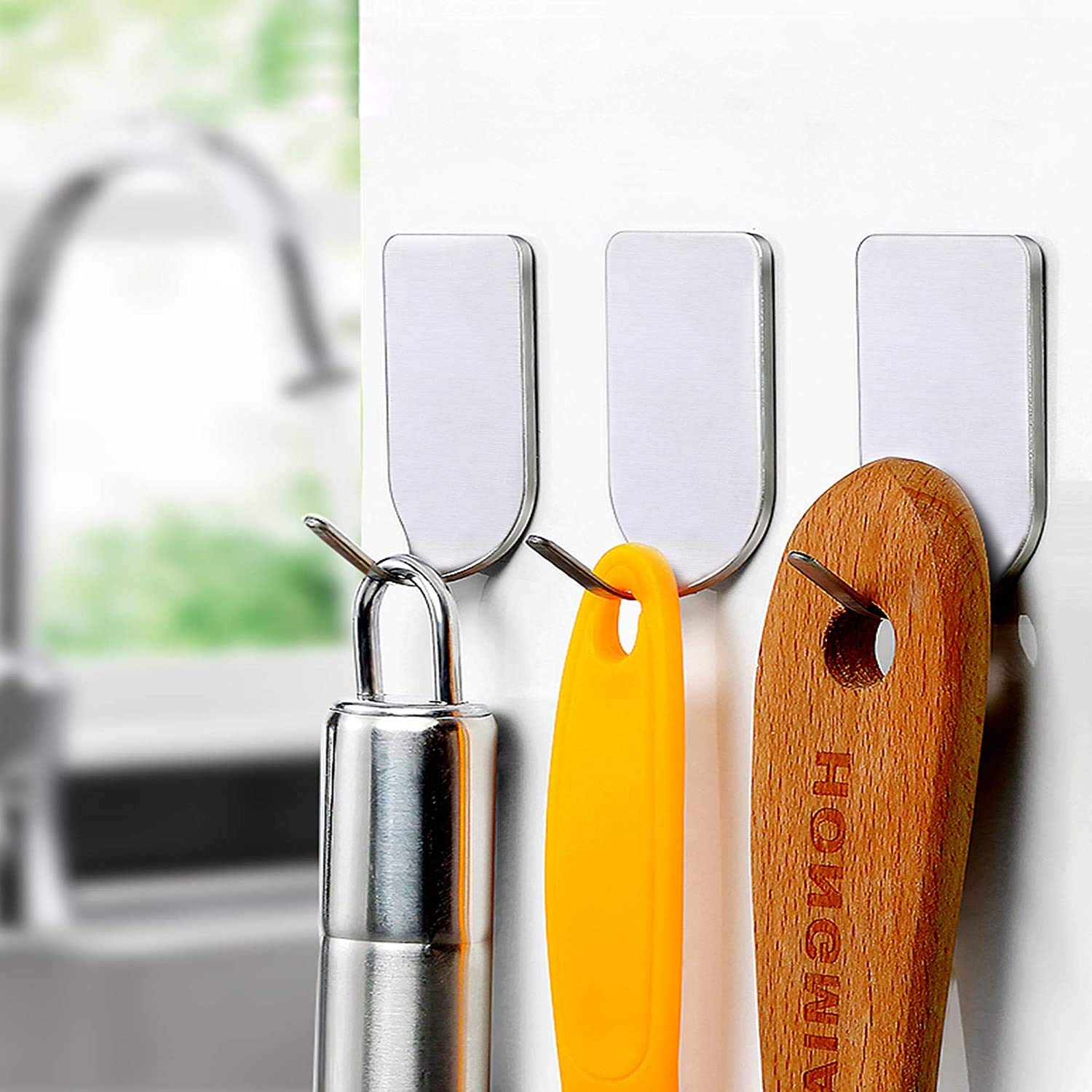 HASTHIP Stainless Steel Adhesive Wall Hanger Self Adhesive Waterproof Heavy Duty Sticky Narrow Wall Hooks (Pack 8).