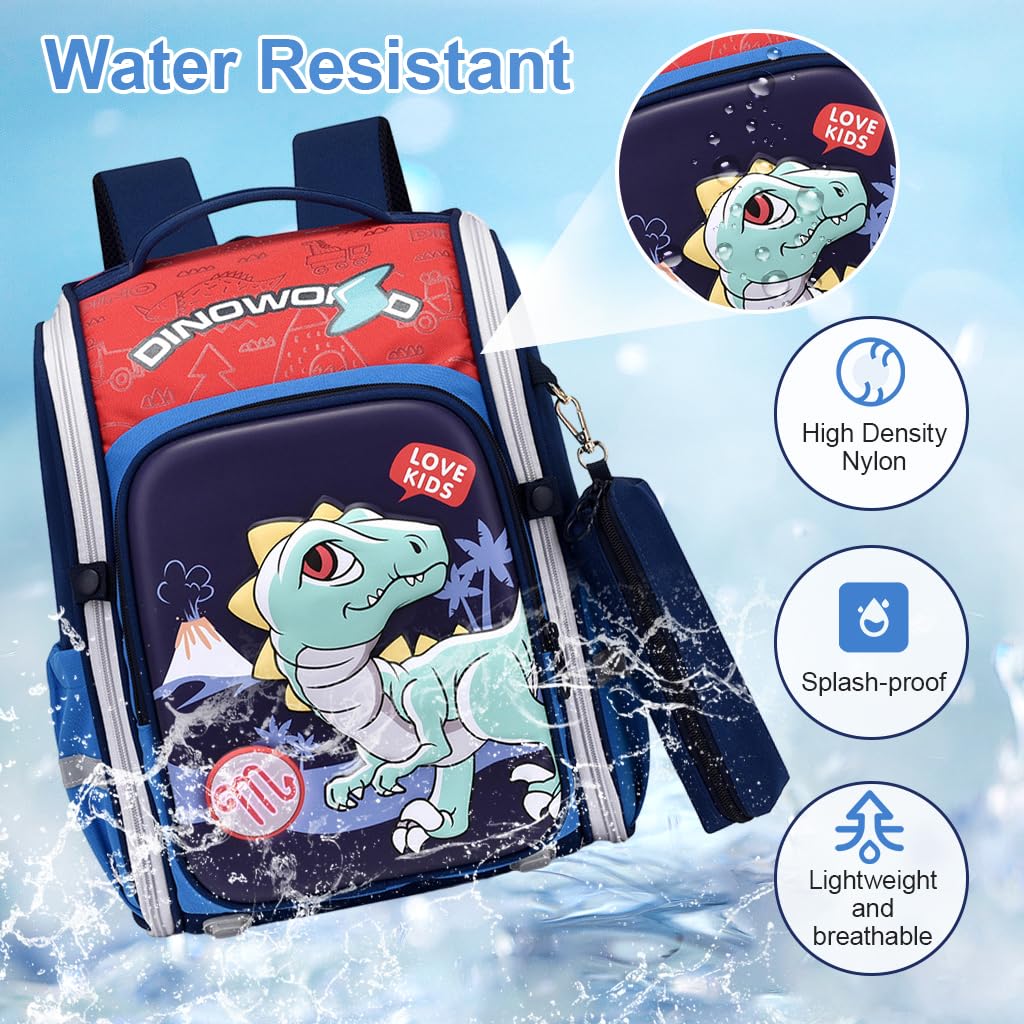 PALAY Boys School Backpack Dinosaur Cartoon Backpack with Pencil Pouch Primary Bookbag Boys Backpack for School, Travel, Burden-relief Backpack School Gift
