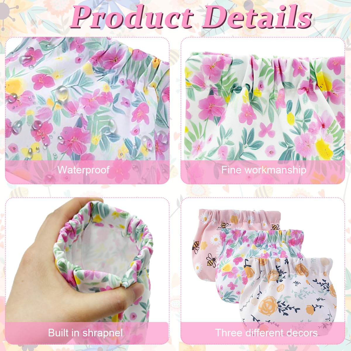 MAYCREATE 3pcs Small Pouches for Women, Travel Mini Makeup Pouch Set, Cute Floral Print Coin Lipstick Pouch for Girls, Oxford Cloth Jewelry Storage Bag Organizer - No Zipper, Self-Closing