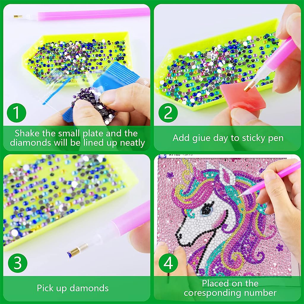 PATPAT DIY 5D Diamond Art Kit for Kids Diamond Painting for Kids Unicorn Diamond Painting Kit with Frame & Tool Art Craft DIY Desk Decoration for Kids 5-12 Years Old, Arts and Crafts for Kids