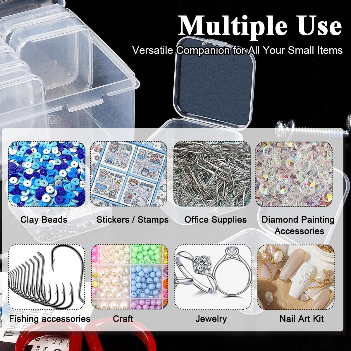 HASTHIP Transparent Jewelry Organizer Box Set of 15Pcs PlasticOrganizer for Earrings, Ear Studs, Rings, Necklace, Accessories, Multi Purpose Storage Case for DIY Crafting, Beading, Diamond Painting