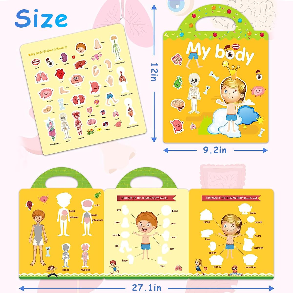PATPAT Stickers for Kids Montessori Busy Books for Kids, Body Learning Reusable Stickers for Toddlers, Educational Toys Stickers for Kids Sticker Book Learning Toys Birthday Gifts for Kids 3+ Years