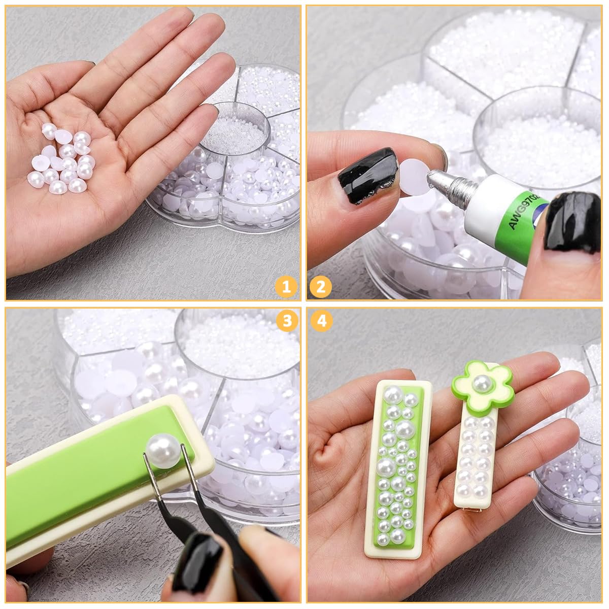 MAYCREATE 5800Pcs Crafts Beads with Storage Case Assorted 7 Sizes Bulk White Beads DIY Craft Beads Flat Back Resin Beads for Nail Art DIY Crafting Beads Painting Art Makeups