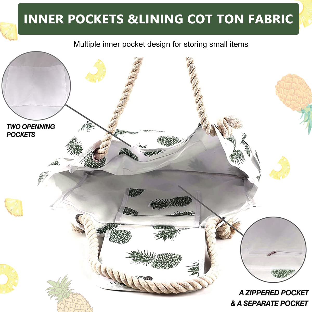 PALAY Large Beach Bag Tote Bag Print Women Beach Clothes Accessories Storage Bag Tote Bag Linen Rope Handle Zipper Closure Large Capacity Shoulder Bag for Travel