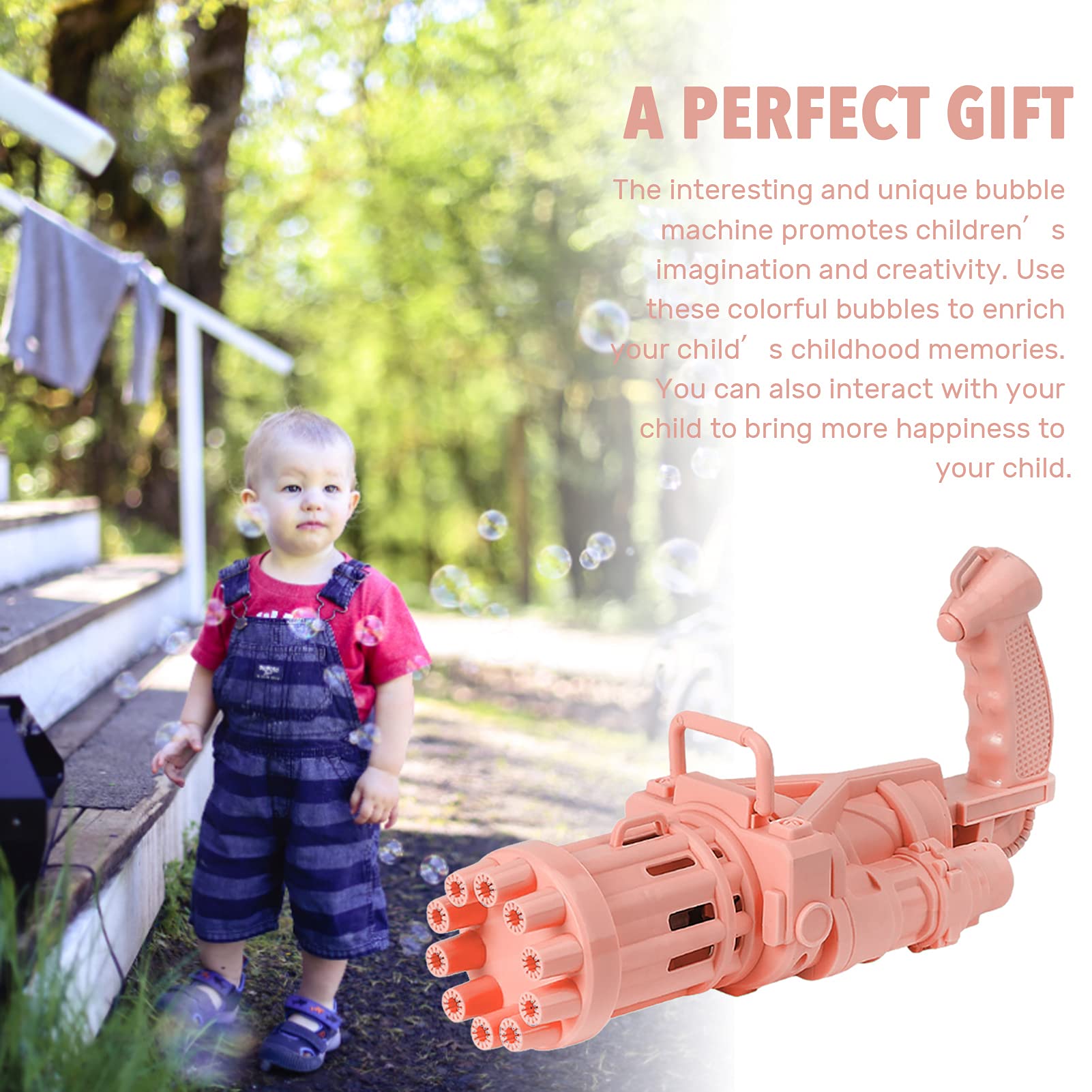 PATPAT Bubble Maker Machine Gun Bubble Blower, Automatic Bubble Machine for Kids, 8-Holes Electric Bubble Blaster Gun 2021 Cool Toys Gift, Summer Outdoor Activities Toys for Boys and Girls (Pink)