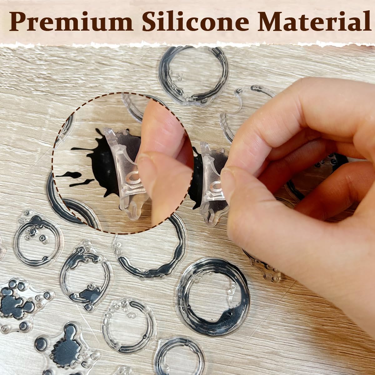 Climberty DIY Scrapbooking Rubber Stamp, Tea Stains Clear Stamp Coffee Stains Background Transparent Silicone Stamp Spill and Splatter Rubber Stamp for Scrapbook Journal Card Making, 4.3 x 6.3 Inch