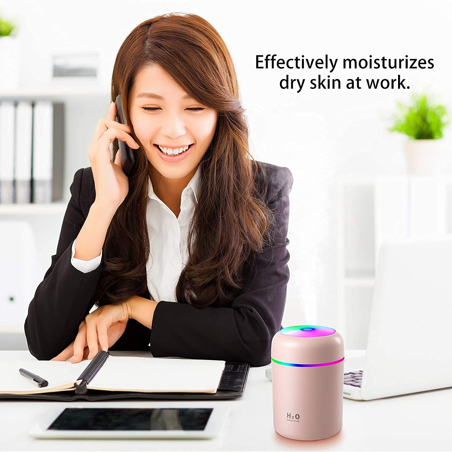 Supvox 300mL Mini Silent Humidifier for Household Car Humidifier Desktop Humidifier with Atmosphere Light Car Office Room Bedroom Auto Shut-Off, 2 Spray Modes (White)