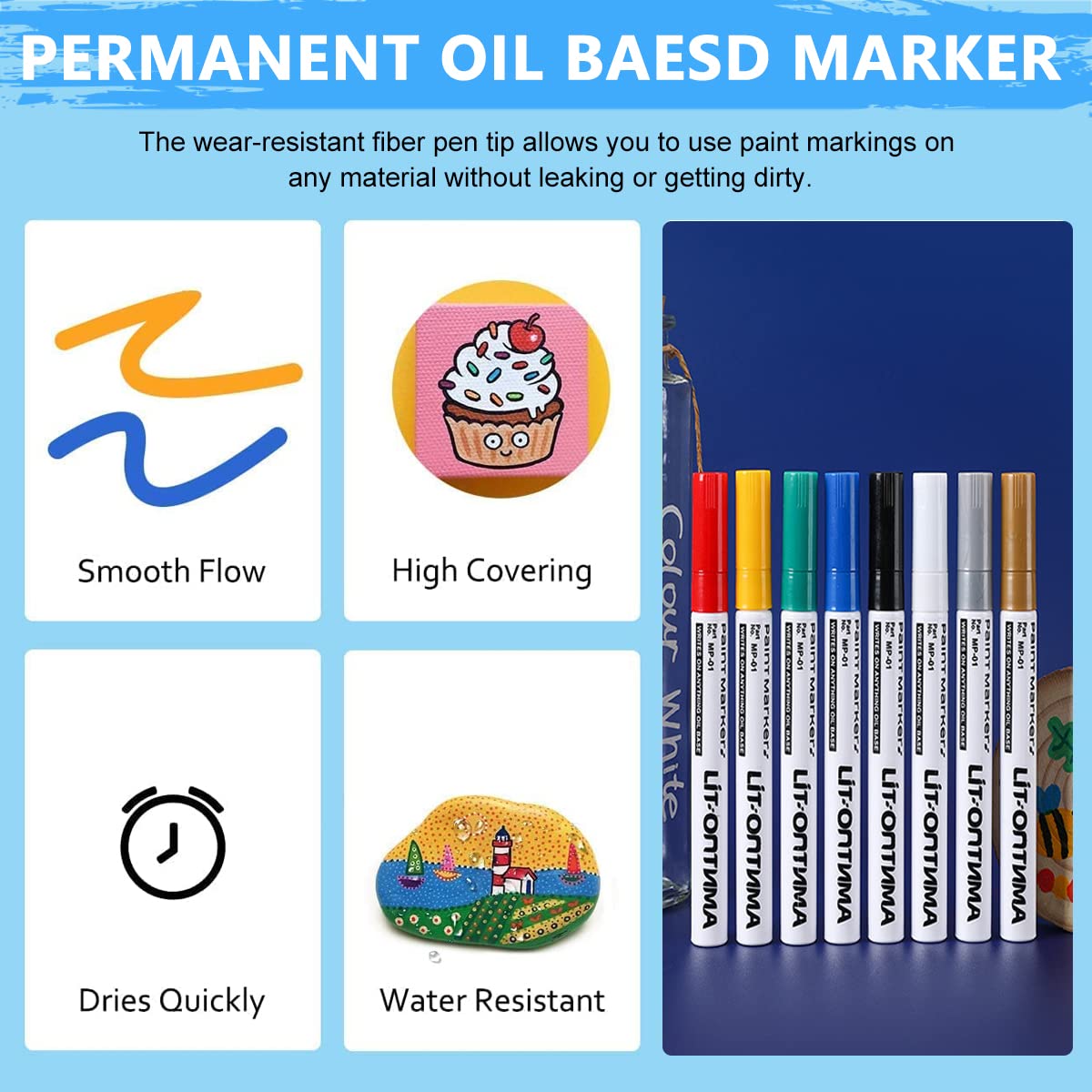 HASTHIP Paint Pens Paint Markers Never Fade Quick Dry and Permanent, 12 Colors Oil-Based Waterproof Paint Marker Pen On Rock Painting, Ceramic, Wood, Fabric, Plastic, Canvas, Glass, Mugs