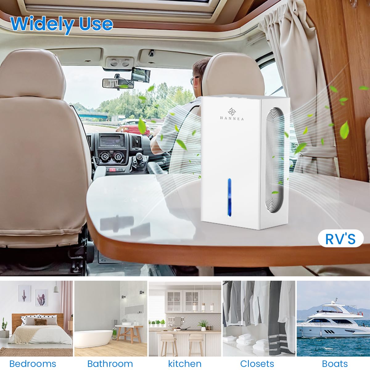 HANNEA 2.4L Dehumidifiers for Room Home, 500 sq. ft/Drain 1.1L/day Small Dehumidifier for Bedroom Bathroom Cloakroom RV Closet, Quiet Dehumidifier with Auto Shut Off, 7 Colors LED Light
