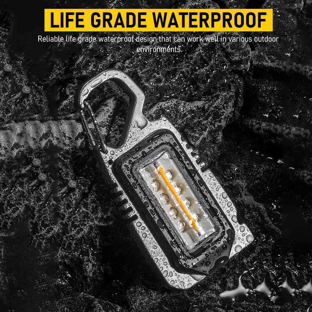 ELEPHANTBOAT 4 in 1 USB Rechargeble Keychain LED Flashlight 1000Lumens Yellow Light LED Magnet Mini Flashlight with Screwdrivers, Whistle, Multitool for Outdoor, Emergency, Night Walking